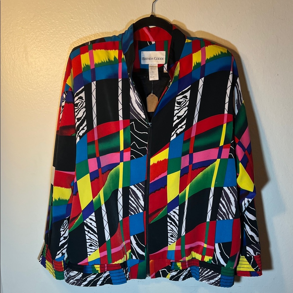 80s Vintage Brenda Goode Multicolor Funky Colorful Zebra Bomber Jacket L/XL